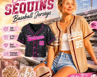 Custom Glitter Baseball Jersey,Full Body Glitter Fabric Sparkling Lettering,Personalized Name & Number Unisex Glitter Cheer Shirt