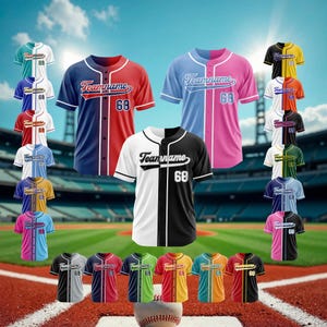 Custom Baseball Jersey Personalized Gradient Team Uniform Button Down Two-Tone Sports Shirt Game Day Apparel for Men Women Kids Fan Gift