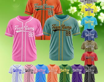 Camiseta de béisbol a rayas personalizada. Camisetas deportivas personalizadas con rayas para equipos: añade tu nombre, número y logotipo.