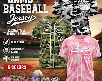 Personalized Camouflage Baseball Jersey, Custom Name Number Logo Army Shirt, Camouflage Team Uniform, Sports Game Day Gift for Adults Kids