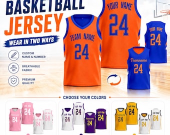 Custom Reversible Basketball Jersey, Double Sided Personalized Basketball Uniform, Custom Name Number Logo Mesh Jersey for Team Gift