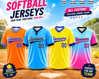 Custom Softball Jersey,Personalized Team Uniform, Custom Game Baseball Shirt for League, Tournament & Sports Gift