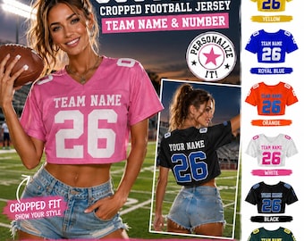 Women Custom Cropped Football Jersey Personalized Name Number Casual Sport Crop Top for Game Festival Daily Wear
