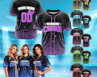 Custom Glitter Cheer Baseball Jersey Personalized Bling Stitched Team Cheerleading Uniform Shirt for Women Girls Gifts
