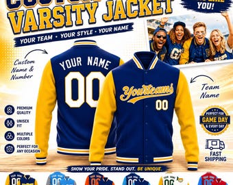 Custom Varsity Jacket, Personalized Stitched Printed Team Name Number Logo Baseball Bomber Jacket for Men Women Youth, Custom Varsity Coat