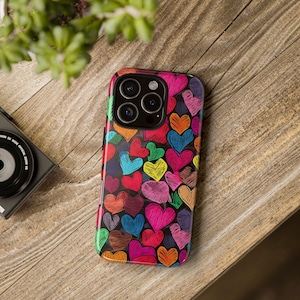 Colorful Heart iPhone or Google Case, Cute Phone Cover, Valentine's Day Gift, Heart Design, Colorful Love Case