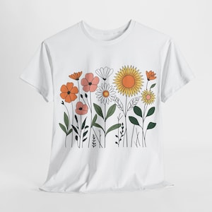 花柄アーティスティックTシャツ、プラスサイズのアブストラクトTシャツ、カラフルなユニセックスヘビーコットンシャツ、アート愛好家へのギフト、ボタニカルデザイン、アーティストステートメント
