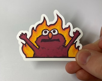 Elmo on Fire Meme Vinyl Stickers