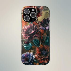 Coque en verre teinté florale vibrante pour iPhone 16 | 16+ | 16 professionnels | Étui pour 16 Pro Max - Motif floral en vitrail coloré