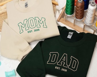 DAD Embroidered Sweatshirt, Name On Sleeve With Heart, Grandpa Shirt With Date, Daddy Est Year Shirt, Gift For New Dad, Father's Day Gift