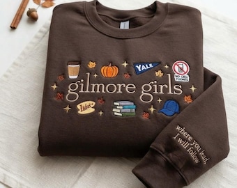 Besticktes Sweatshirt im Stil von Herbstfilmen, verspieltes Rundhals-Sweatshirt für Mädchen, Herbstmode von Star Hollow, kuscheliges Herbsttop, Geschenkidee für Herbstliebhaber