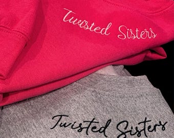 Embroidered Custom Text Sweatshirt With Custom Text On Sleeve, Personalized Matching Couple Hoodie, Gifts for Birthday, Gift for Him Her