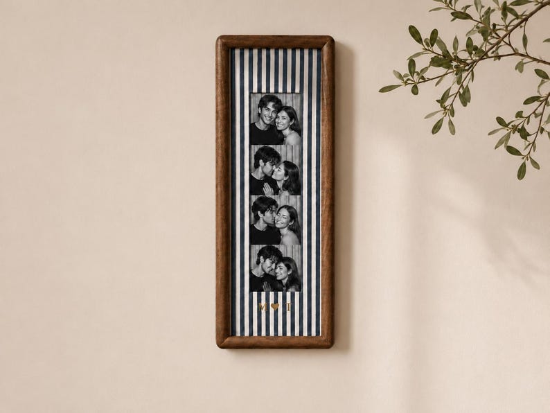 Couple Photo Strip Frame, Custom Photo Booth Picture Frame, Striped Fabric Frame, Anniversary Gift for Couples, Wedding Keepsake, Home Decor
