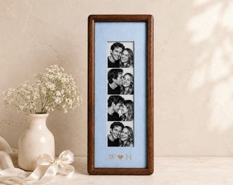 Cornice portafoto personalizzata per coppie, striscia per cabina fotografica, cornice in velluto, decorazione da parete in noce, regalo di anniversario, ricordo di nozze, regalo per coppie