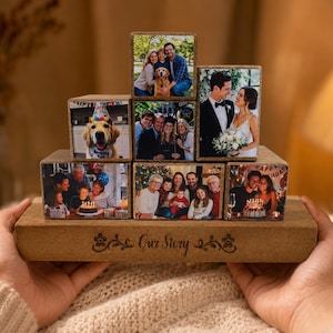Custom Photo Wood Blocks, Personalized Wooden Picture Block Set, Father's Day Gift for Dad, Family Photo Display, Mom Grandma Keepsake