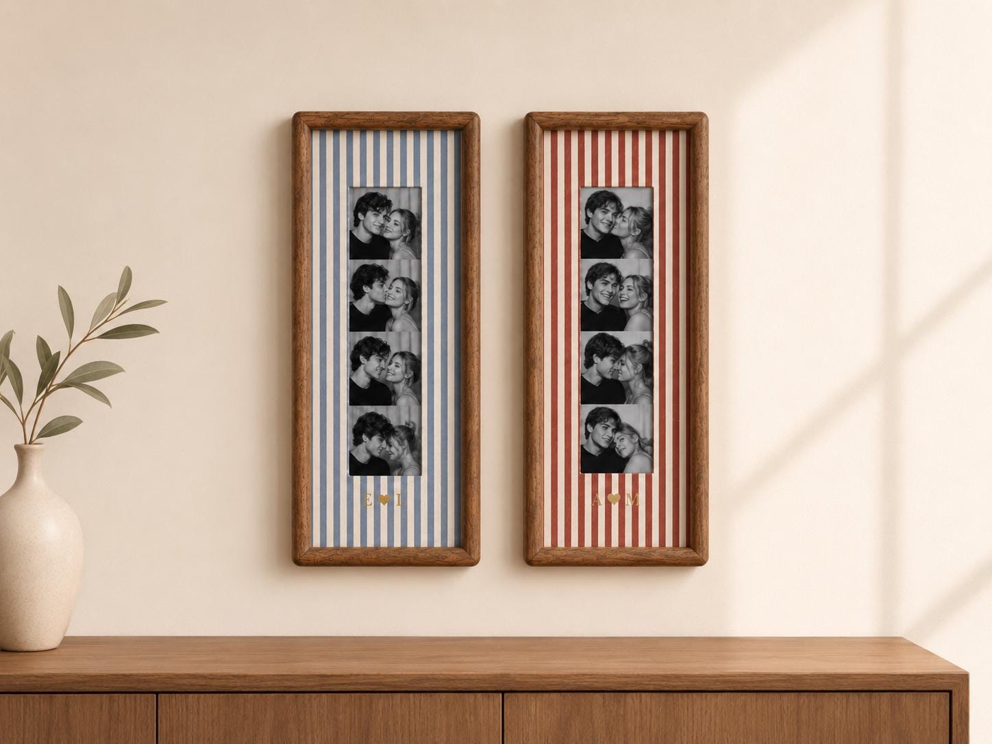 Personalized Photo Booth Frame, Custom Photo Strip Frame, Striped Fabric Frame, Couple Gifts, Anniversary Gift, Wedding Keepsake, Home Decor