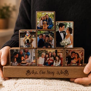 Benutzerdefinierte Foto-Holzblöcke, personalisierte Holzbilderblock-Set, Vatertagsgeschenk für Papa, Familienfotoanzeige, Mutter Oma Andenken