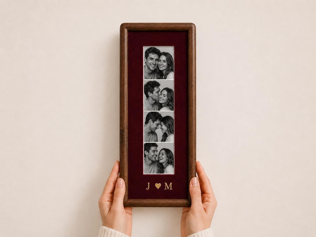 Custom Couple Photo Frame, Photo Booth Strip, Velvet Picture Frame, Walnut Wall Decor, Ann