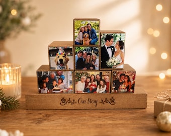 Custom Photo Wood Blocks, Personalized Wooden Picture Block Set, Father's Day Gift for Dad, Family Photo Display, Mom Grandma Keepsake