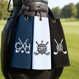 Personalized Golf Towel with Embroidery, Custom Monogram Golf Towel for Men, Golf Gift for Dad, Groomsmen, Coaches, Tournament Favors