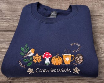 Embroidered Robin & Pumpkin Sweatshirt: Cosy Autumn Jumper