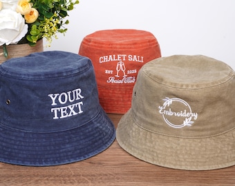 Custom Text Embroidered Bucket Hat,Personalized Logo Vintage Bucket Hat,Bachelorette Party Gift,Sun hat Camping hat,Party Gift for Him/Her