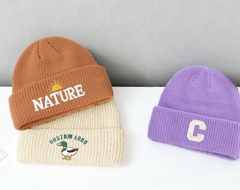 Custom Text Embroidered Beanie,Logo Knit Hat,Personalized Winter Hat,Classic Warm Knit Hat,Couple Beanie,Christmas gift,Unisex Cuffed Beanie