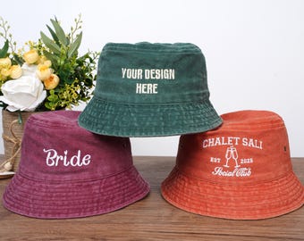 Custom Personalized Text Embroidery Bucket Hat, Logo Hats,Summer Hat,Bachelorette Party Favors,Gift For Her/Him,Bridal,Vintage Bucket Hat