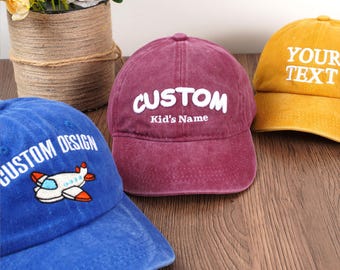 Custom Children's Hat,Embroidered Text Washed Baseball Cap,Personalized Hat,Kids Hat,Baby Hat, Party,Birthday Christmas Gifts,Gifts for kids