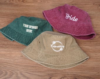 Custom Text Embroidery Bucket Hat,Personalized Logo Design Hats,Summer Hat,Custom Gift for Her,Bachelorette Party Favors, Vintage Bucket Hat
