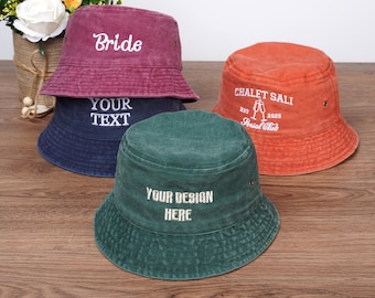 Custom Bucket Hat, Personalized Text/Logo Embroidery Hats,Vintage Bucket Hat,Bride Cap,Custom Gift for Her,Bachelorette Party, Summer Hat