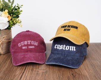 Cappello con testo ricamato personalizzato, berretto con logo personalizzato, cappello da baseball vintage personalizzato, cappello da addio al nubilato, cappello da confraternita, cappello personalizzato, cappelli da papà, regalo per lei/lui