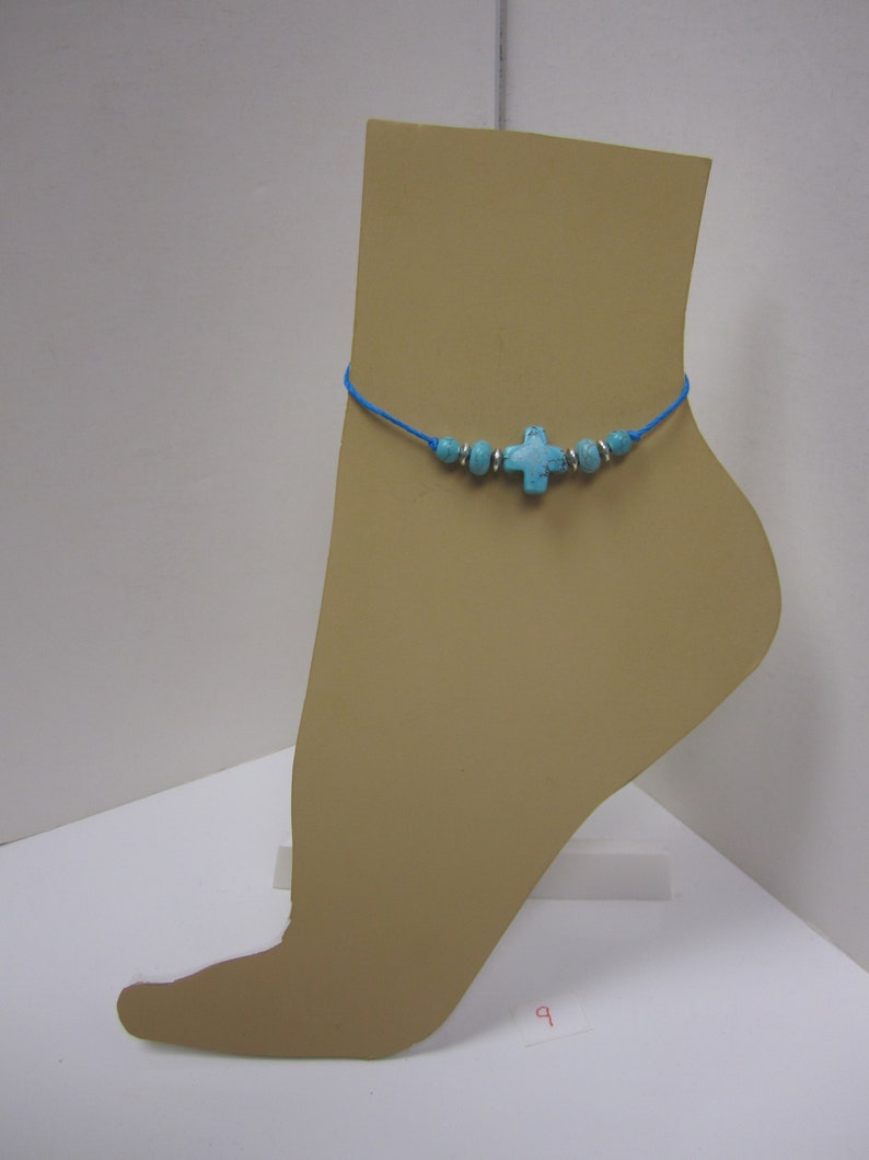 100/% Natural Bamboo Cord Anklet Bracelet With Stones and Beads Cross