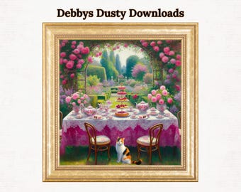 Garden Tea Party Wall Art | Impressionist Floral Painting (Digital Download)