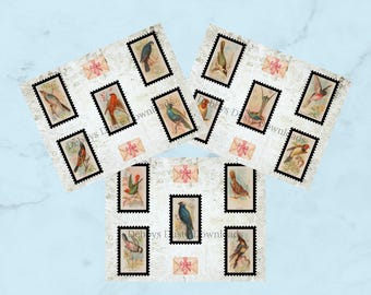 Sellos de aves vintage: efímeras imprimibles, diario basura (descarga digital)