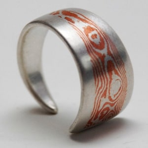 Triangular adjustable mokume gane ring