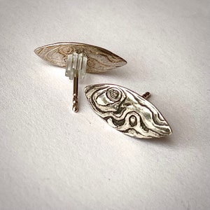 Oval leaf stud earrings in ethical silver
