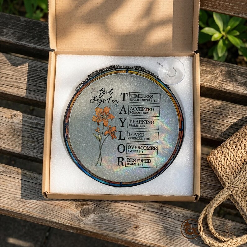 God Says I Am Name Letter in Bible Glass Window Hanging Suncatcher ...
