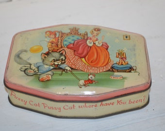 Garden Grow Mary Contrary Storage Child Room Decor Vintage Tin Box Nursery Rhyme by Horner Boy Blue Made in England GREAT CONDITION