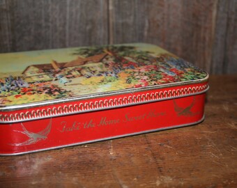 Vintage Blue Bird toffee tin - English Cottage scene  Made in England Bluebird Harry Vincent