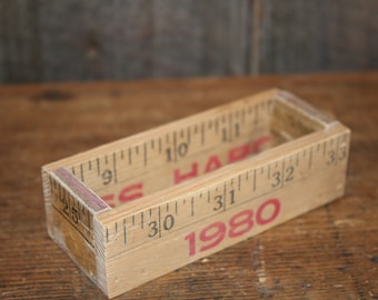 Yardstick box business card holder handmade - wood wooden ruler 1980