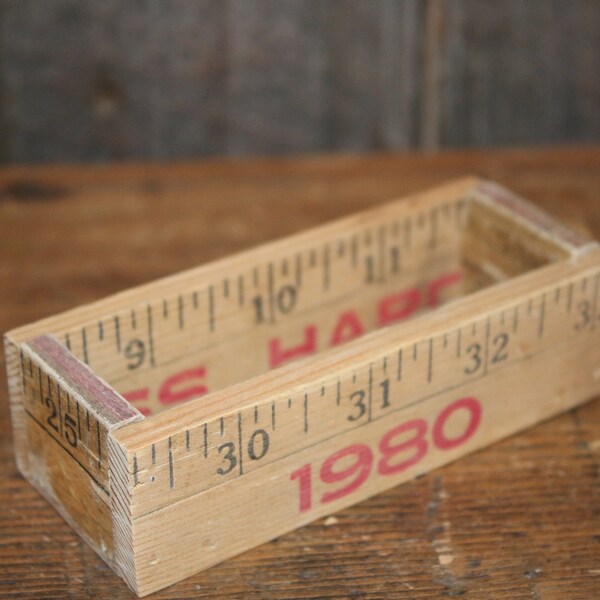 Yardstick box business card holder handmade - wood wooden ruler 1980