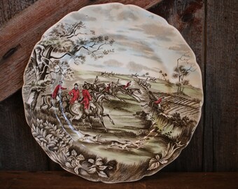 Vintage plate Tally Ho Full Cry fox hunt scene by Johnson Bros