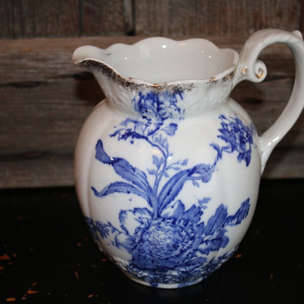 Vintage blue jug - antique Lynton pitcher 6 1/4"