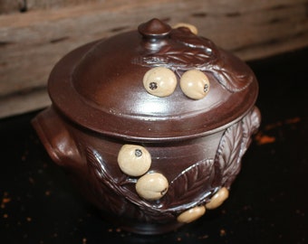 Turgis pottery vintage earthenware pot covered jar Calvados