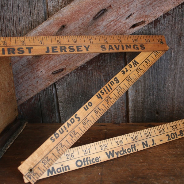 Vintage trifold yardstick triple wood wooden advertising New Jersey