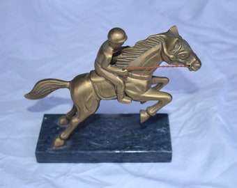 Vintage brass Horse with Rider statue paper weight desk show jumping