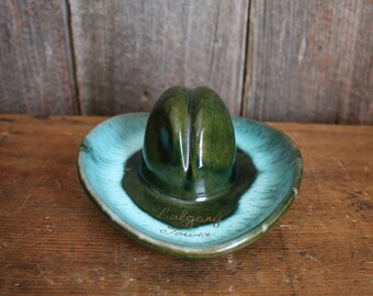 Vintage drip glaze McMaster Pottery cowboy hat ash tray Calgary MCM decor