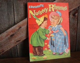 Nursery Rhymes vintage linen book childrens nursery rhyme large size EXCELLENT condition Merrill