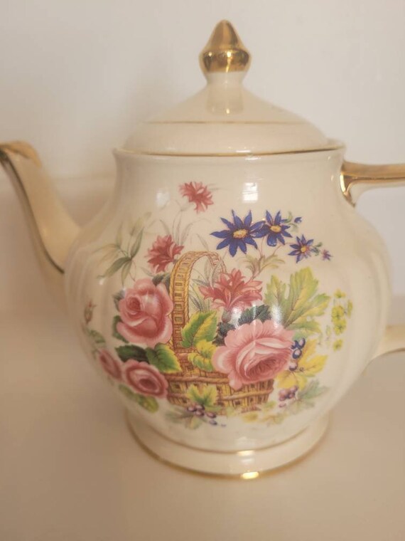 Sadler Teapot Flower Basket Vintage Tea Pot Etsy